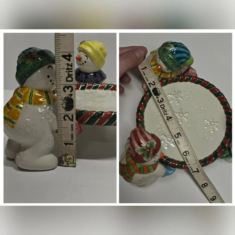 Fitz & Floyd Frosty Folks Snowmans Pillar Candle Holder Christmas Collectible